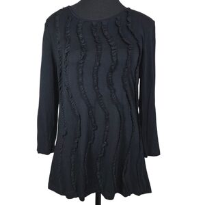Design History Black Vertical Ruffle Long Sleeve Top Size L